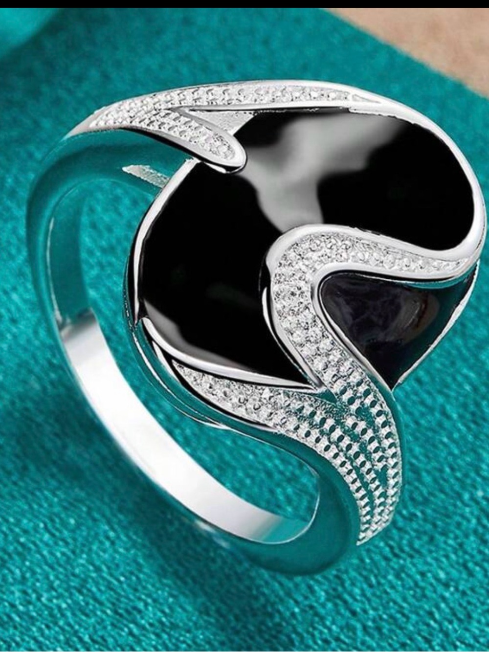 925 Silver Plated Obsidian Ring 8